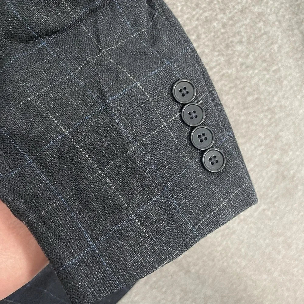 Façonnable‎ Blazer Mens 56 (US 46R) Gray Check Silk Linen Wool Sport Coat Italy